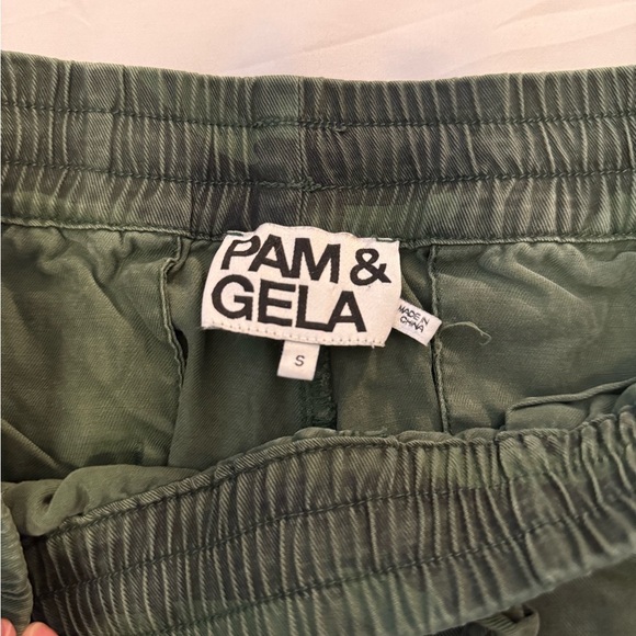 Pam & Gela Camo Joggers olive Green/ Gold side cargo pants size small - Picture 2 of 6